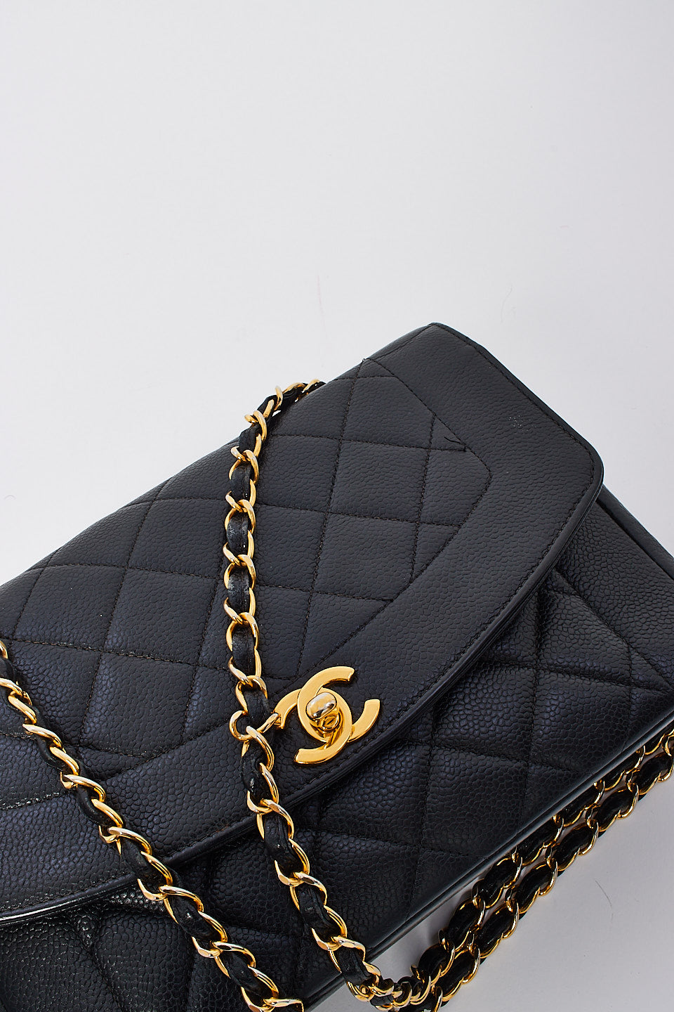 Chanel Vintage Black Caviar Leather Medium Diana Flap Shoulder Bag