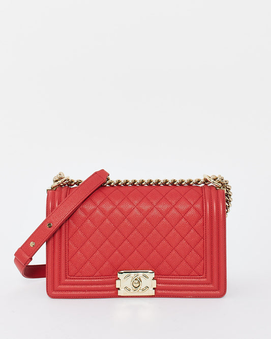 Chanel Red Caviar Leather Medium Boy Handbags