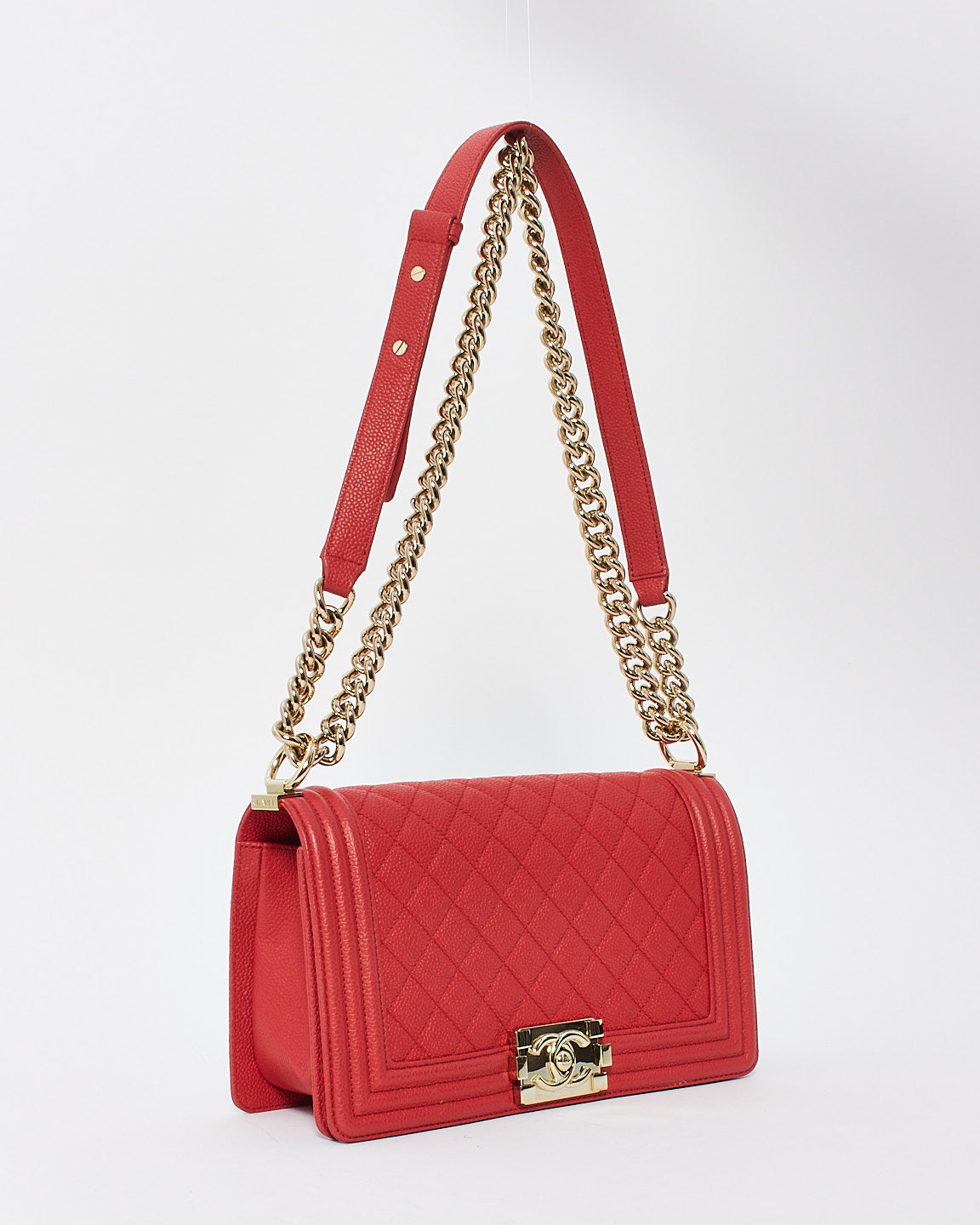 Chanel Red Caviar Leather Medium Boy Handbags