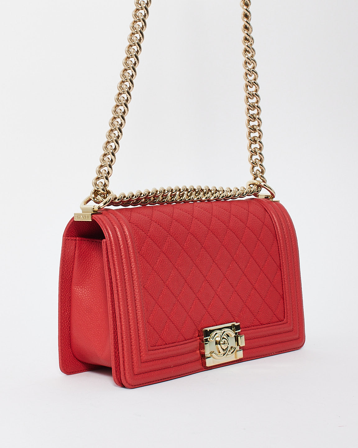 Chanel Red Caviar Leather Medium Boy Handbags