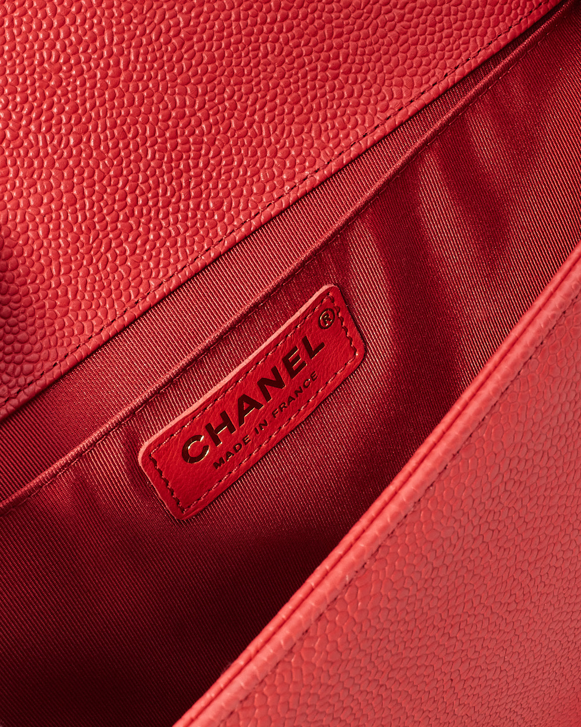 Chanel Red Caviar Leather Medium Boy Handbags