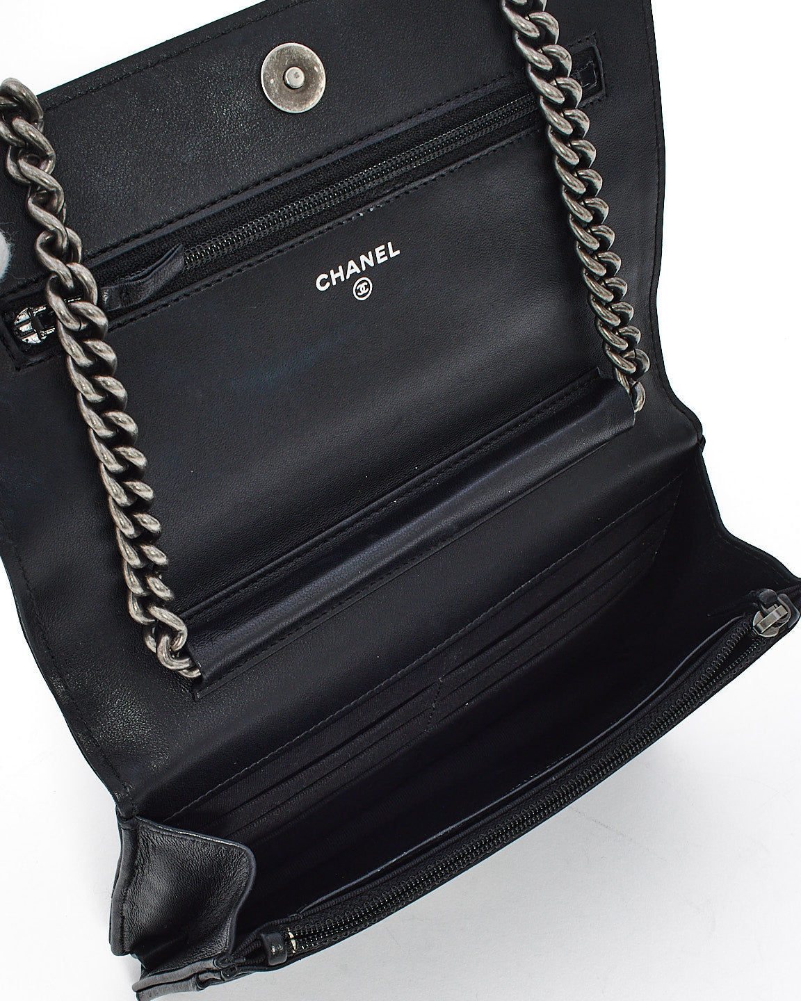 Chanel Boy Black Leather Wallet on Chain Crossbody Bag