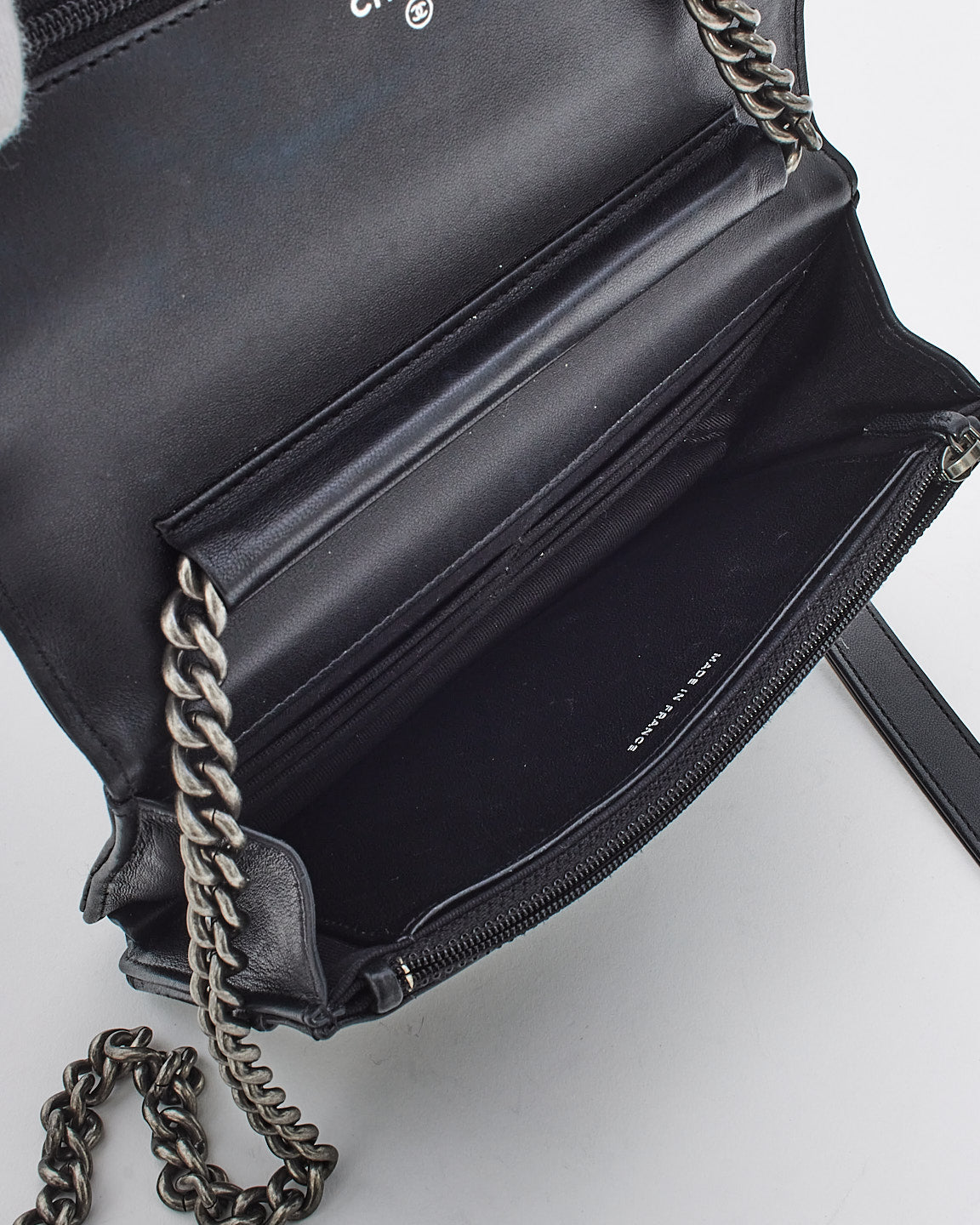 Chanel Boy Black Leather Wallet on Chain Crossbody Bag