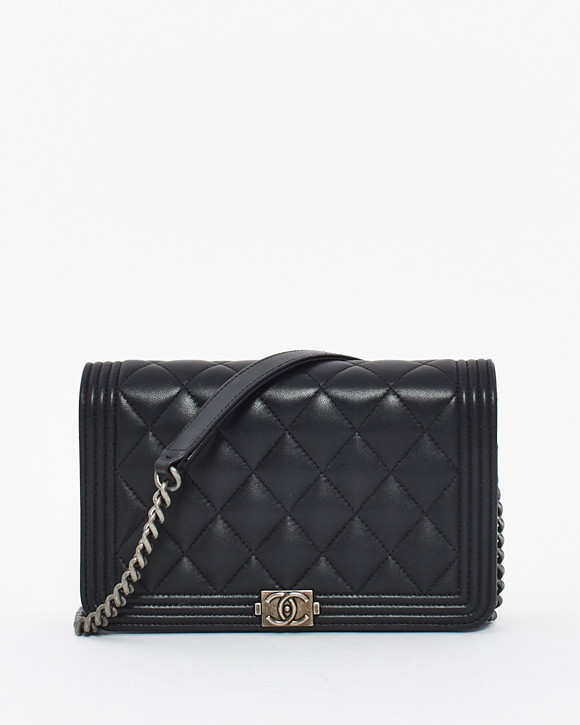 Chanel Boy Black Leather Wallet on Chain Crossbody Bag