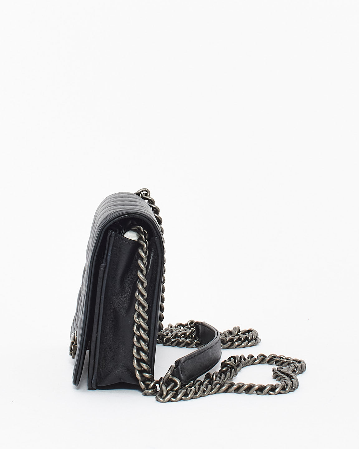 Chanel Boy Black Leather Wallet on Chain Crossbody Bag