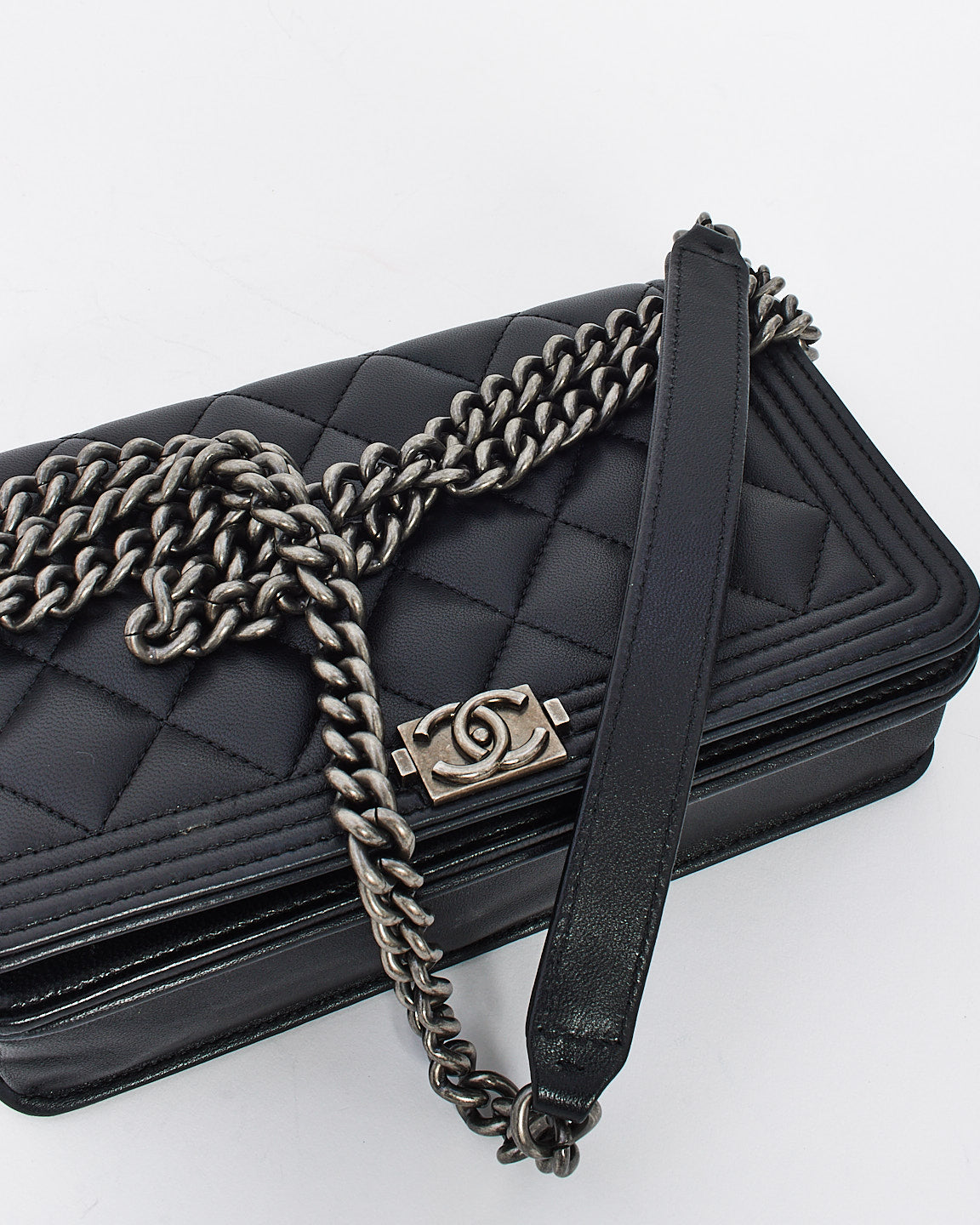 Chanel Boy Black Leather Wallet on Chain Crossbody Bag