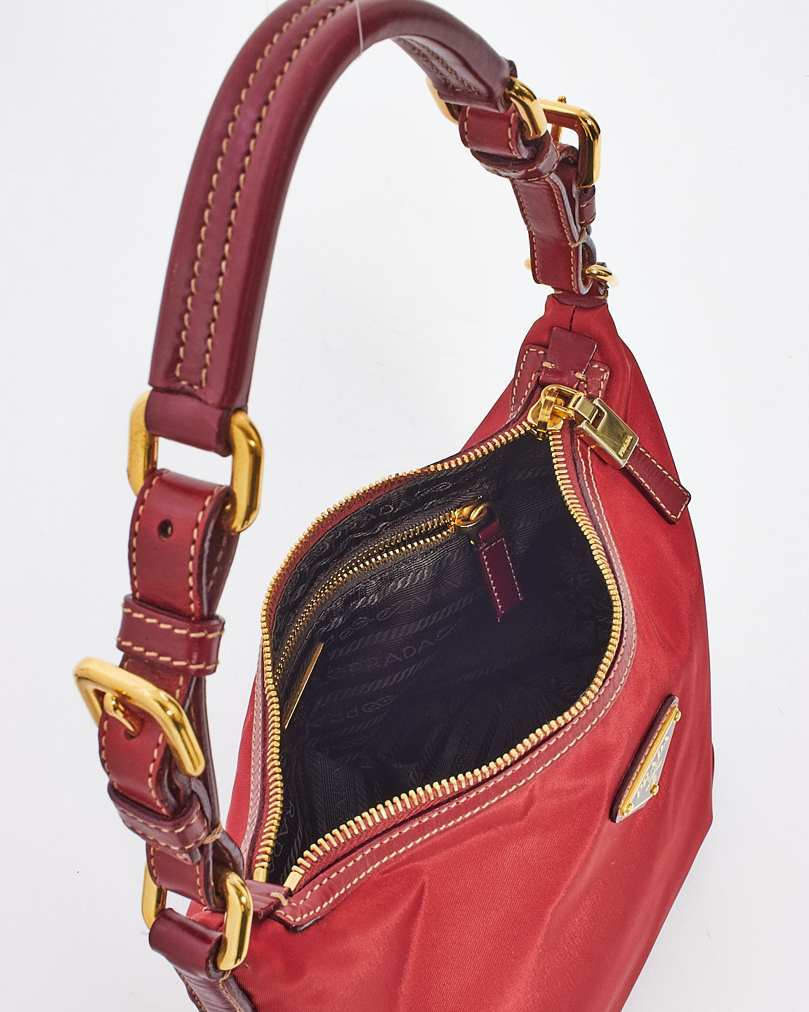 Prada Red Nylon Buckle Strap Shoulder Bag