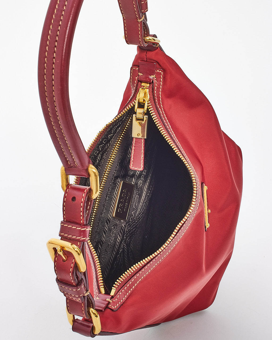 Prada Red Nylon Buckle Strap Shoulder Bag