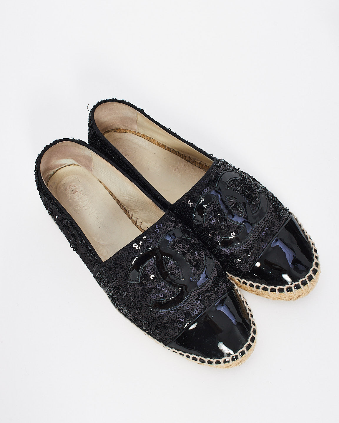 Chanel Black Sequin Leather Espadrilles - 39