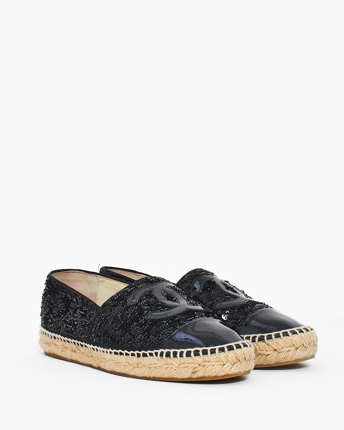 Chanel Black Sequin Leather Espadrilles - 39