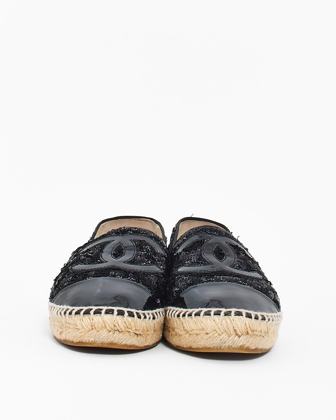 Chanel Black Sequin Leather Espadrilles - 39