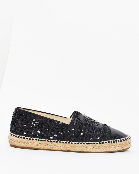 Espadrilles en cuir à paillettes noires Chanel - 39