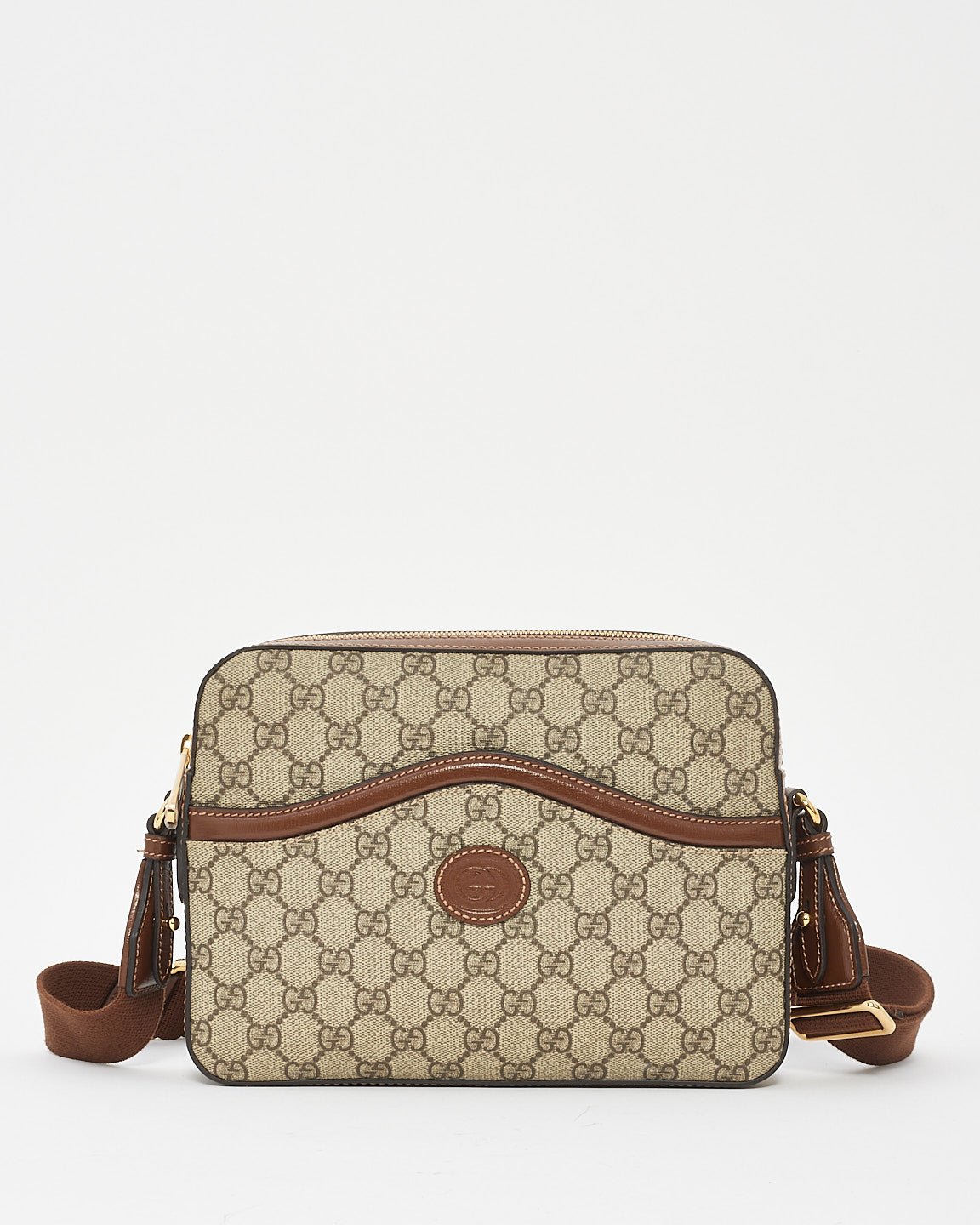 Gucci Brown / Beige GG Supreme Canvas Interlocking G Messenger Bag