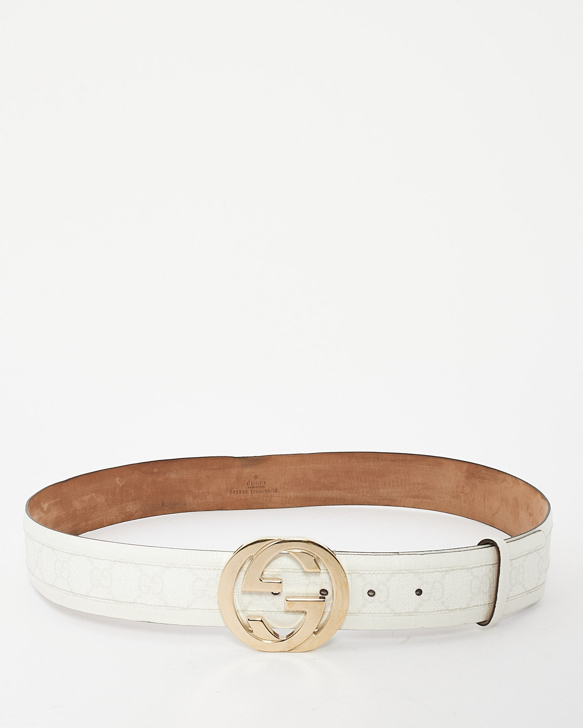 Gucci White Leather & GG Supreme Canvas Belt - 95/38