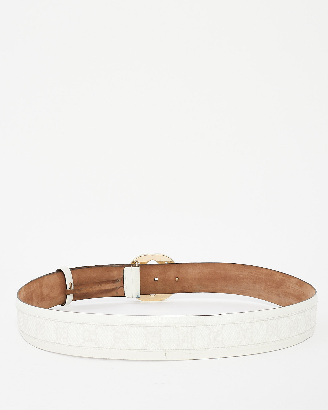 Gucci White Leather & GG Supreme Canvas Belt - 95/38