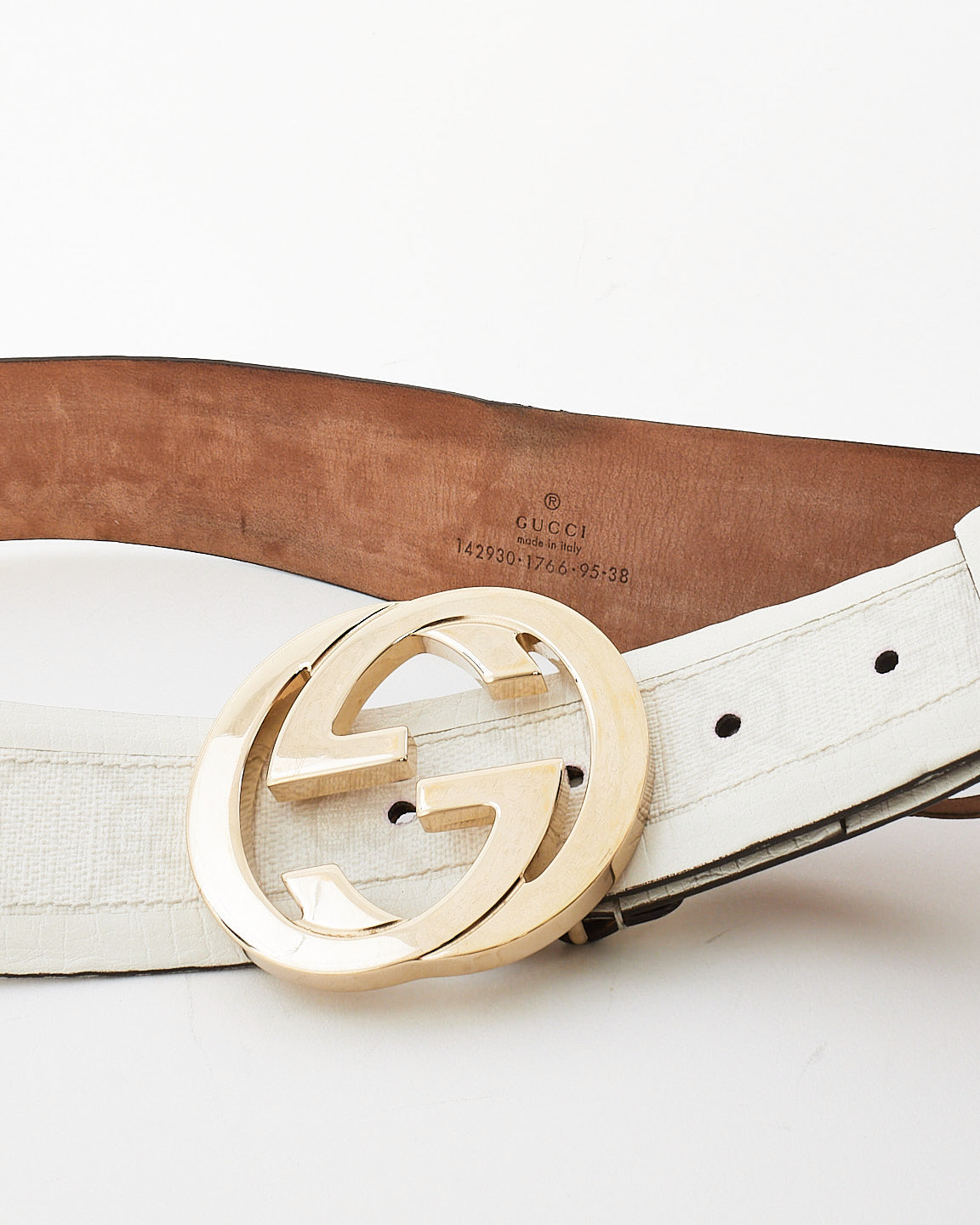 Gucci White Leather & GG Supreme Canvas Belt - 95/38