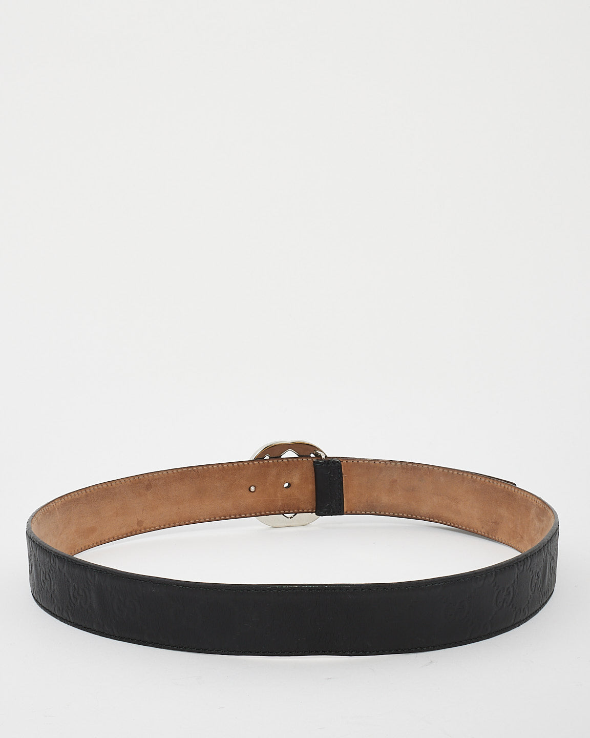 Gucci Black Leather Signature G Mongram Belt - 95/38