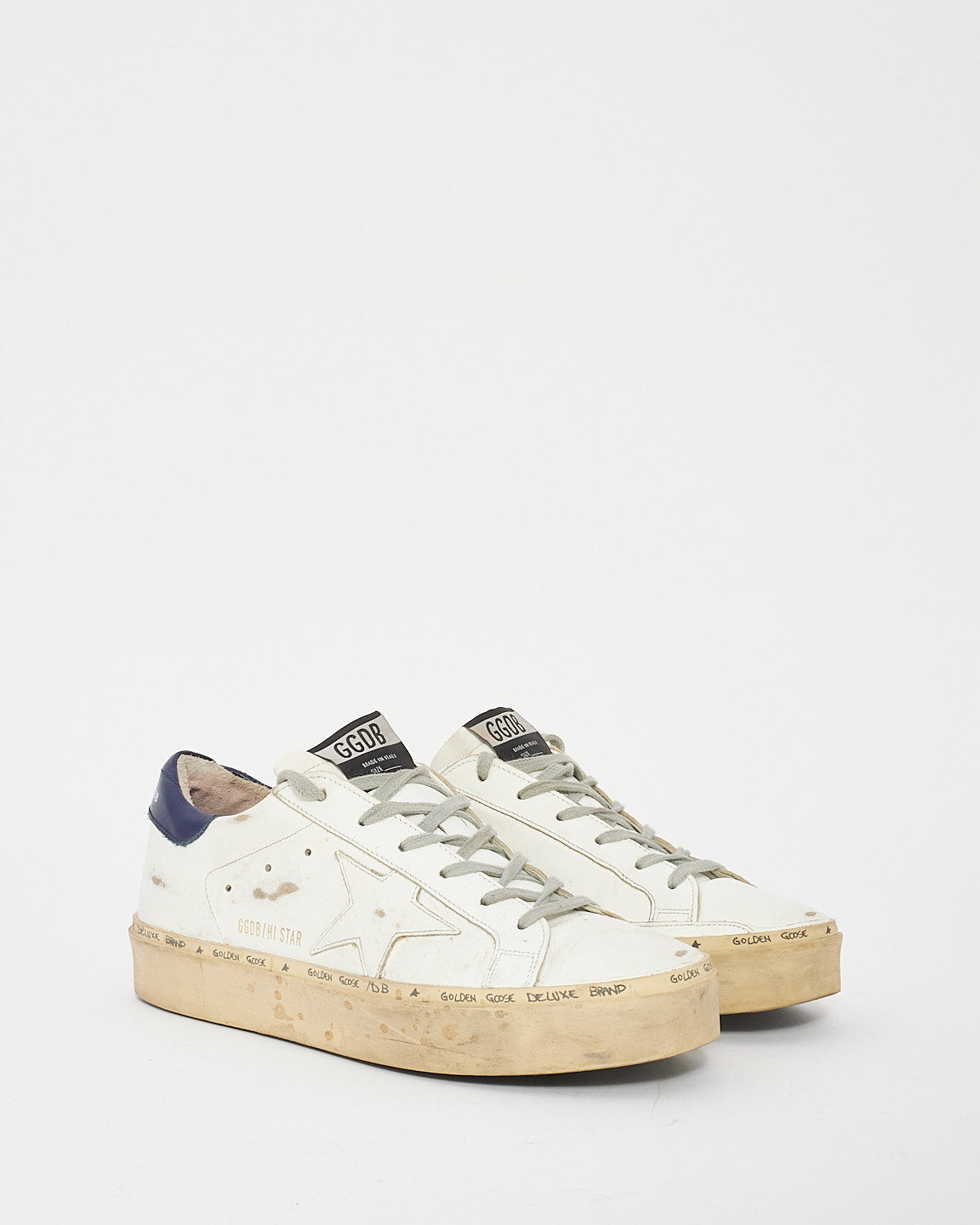 Golden Goose White/Navy Leather Hi Star Low Top Sneakers - 39