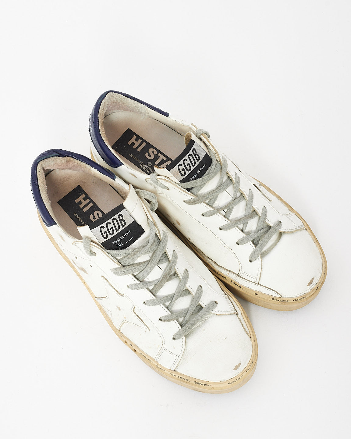 Golden Goose White/Navy Leather Hi Star Low Top Sneakers - 39