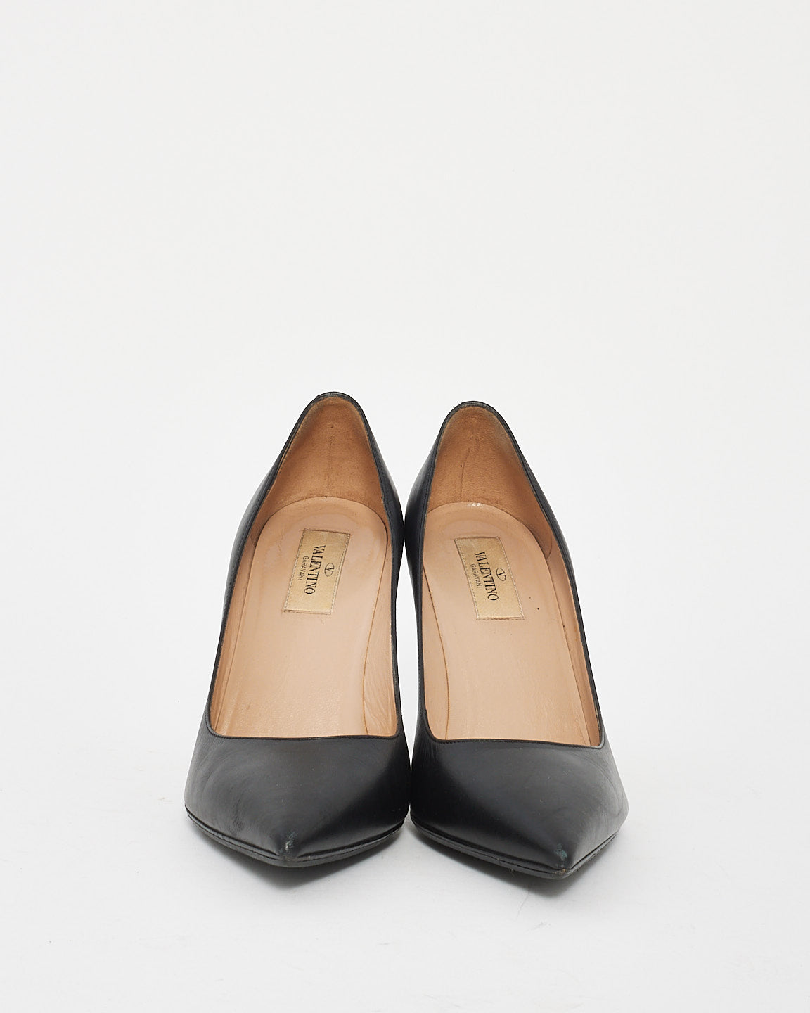 Valentino Black Leather PointedToe Pumps - 38.5