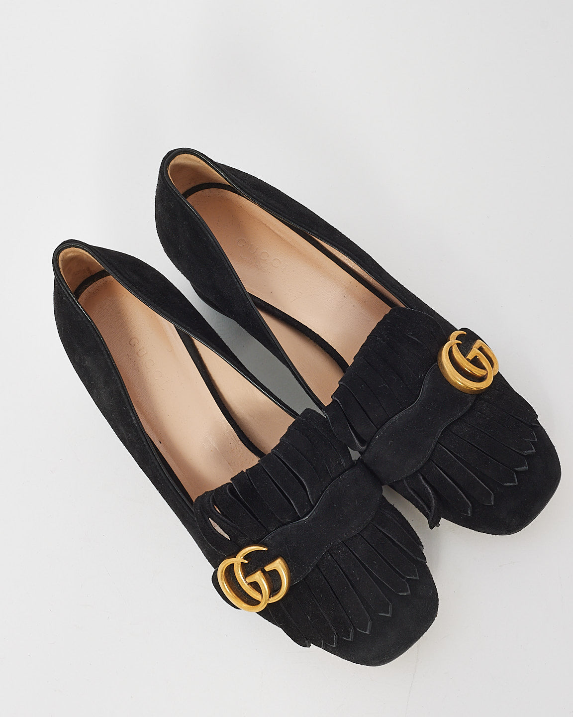 Gucci Black Suede GG Marmont Fringe Pumps 38.5