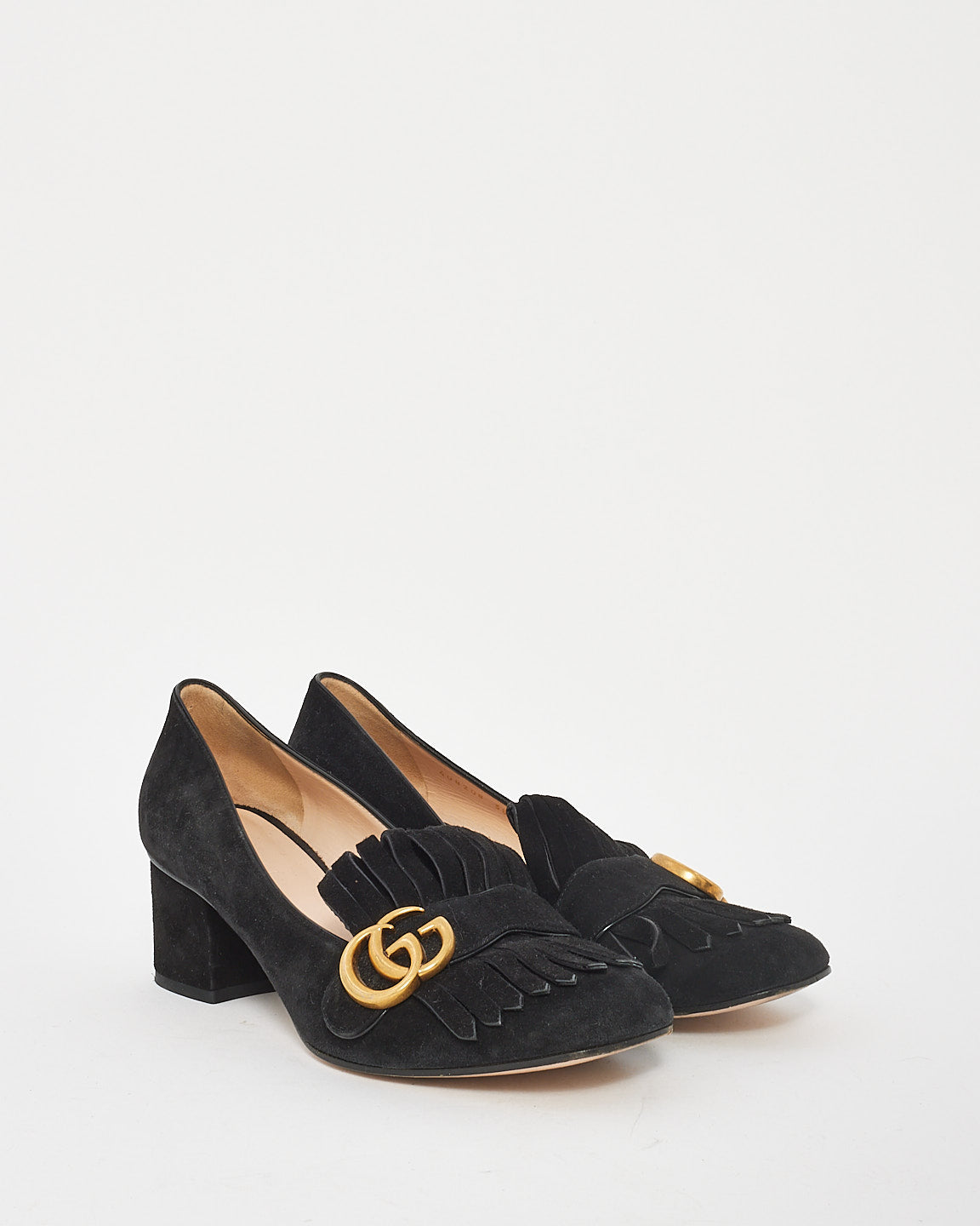 Gucci Black Suede GG Marmont Fringe Pumps 38.5