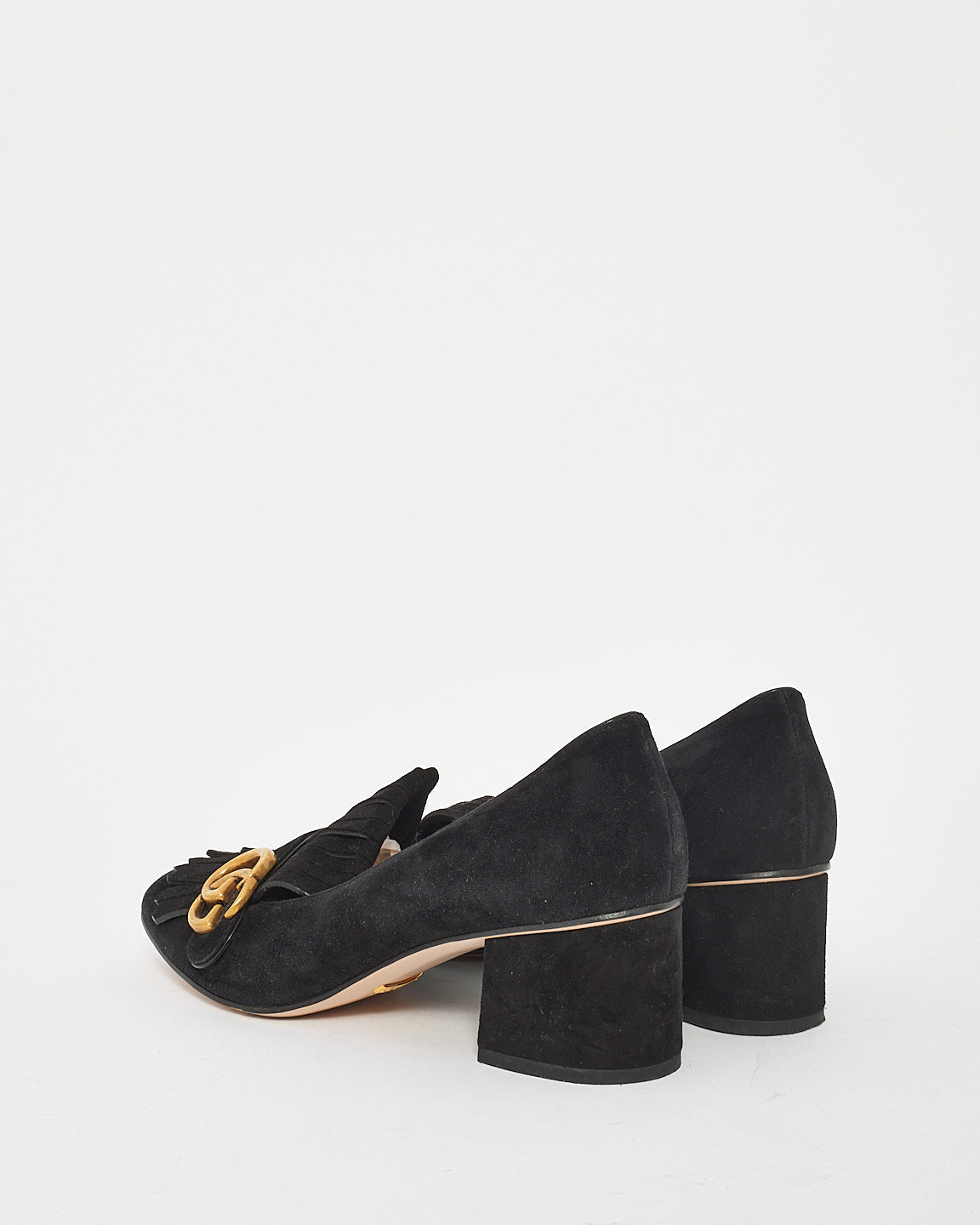 Gucci Black Suede GG Marmont Fringe Pumps 38.5