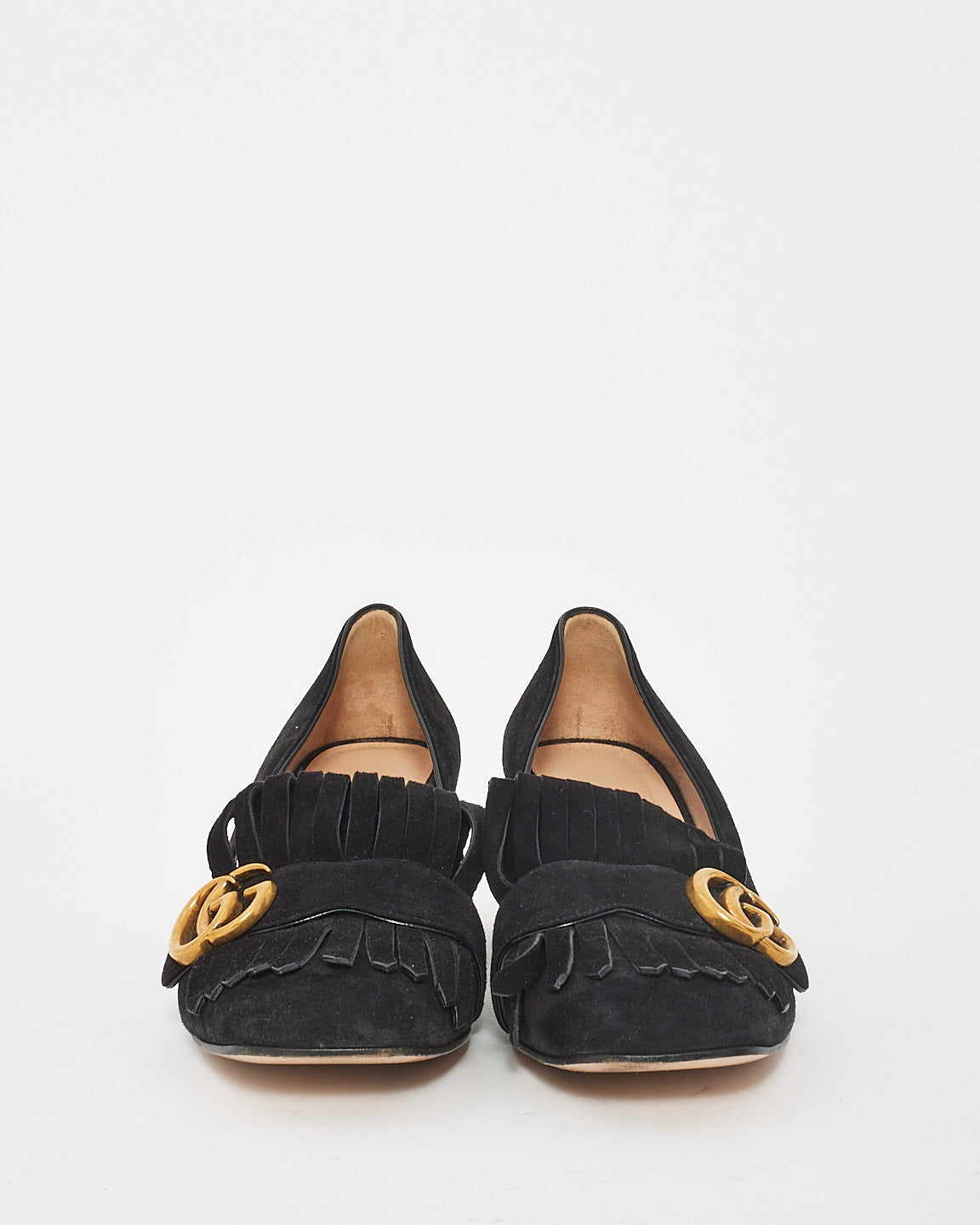 Gucci Black Suede GG Marmont Fringe Pumps 38.5