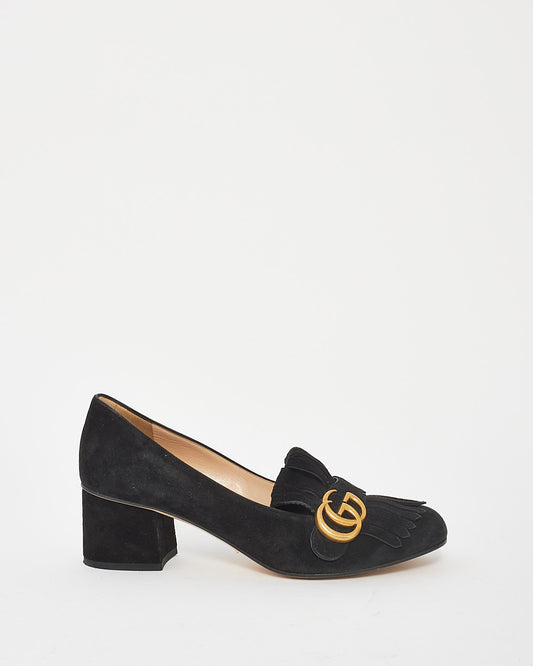 Gucci Black Suede GG Marmont Fringe Pumps 38.5