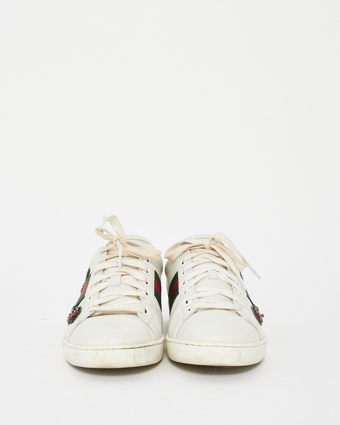 Gucci White Ace Pin Detail Web Sneakers - 38.5