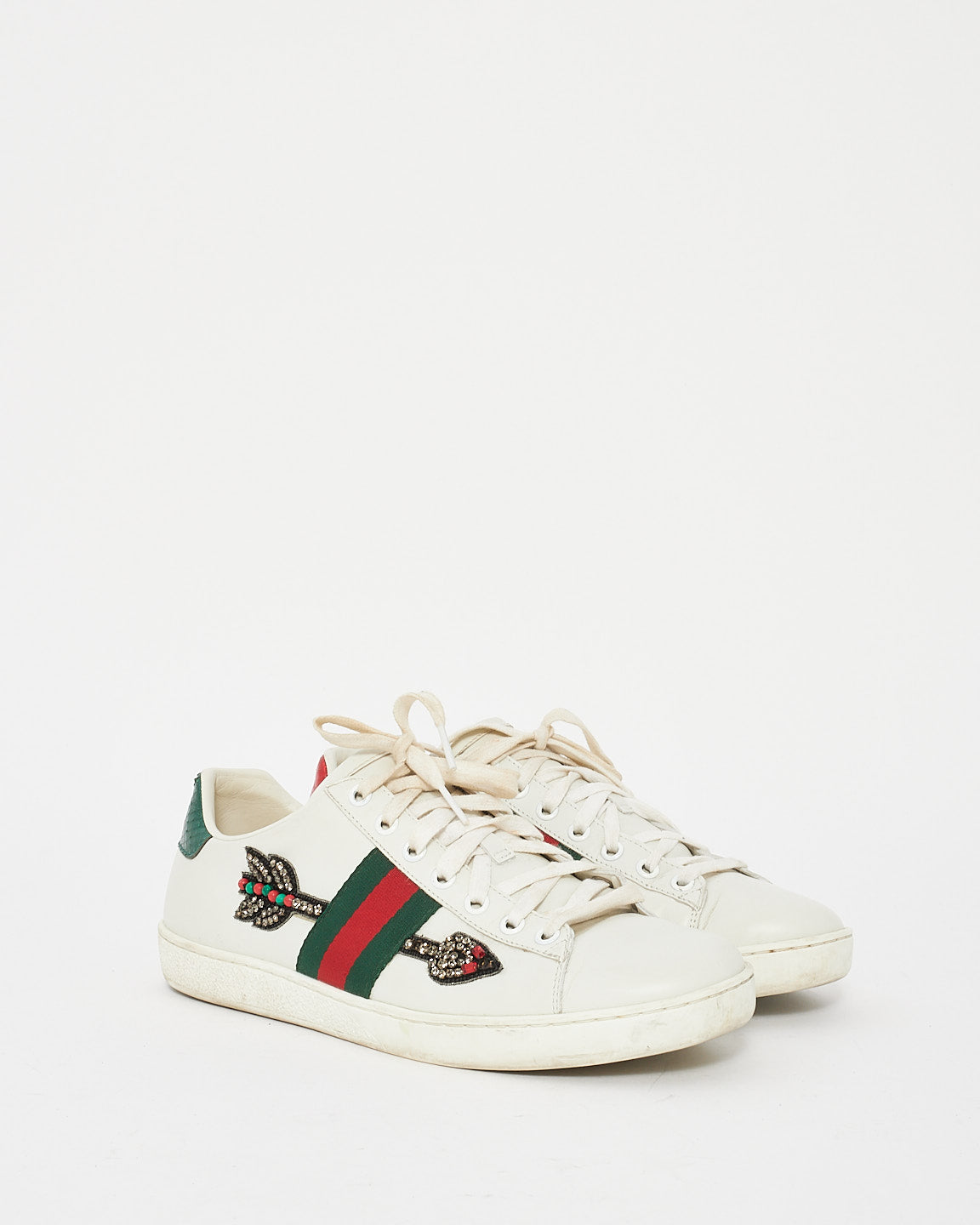 Gucci White Ace Pin Detail Web Sneakers - 38.5