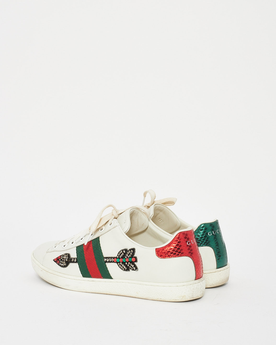 Gucci White Ace Pin Detail Web Sneakers - 38.5