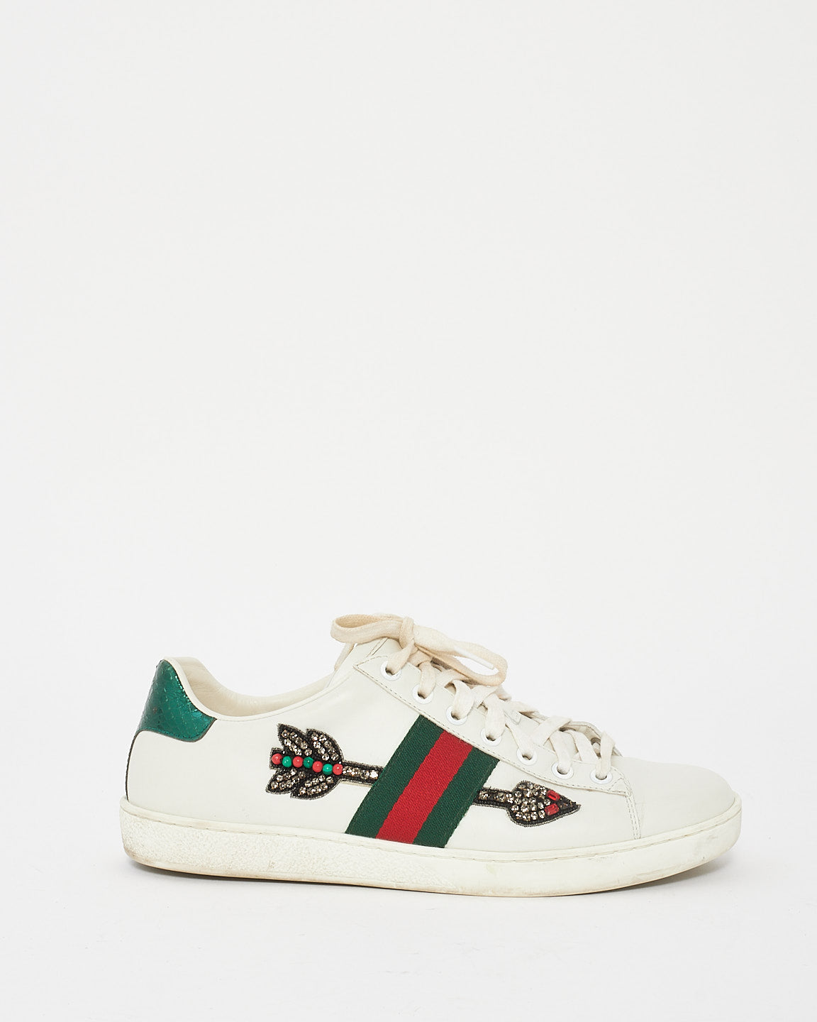 Gucci White Ace Pin Detail Web Sneakers - 38.5