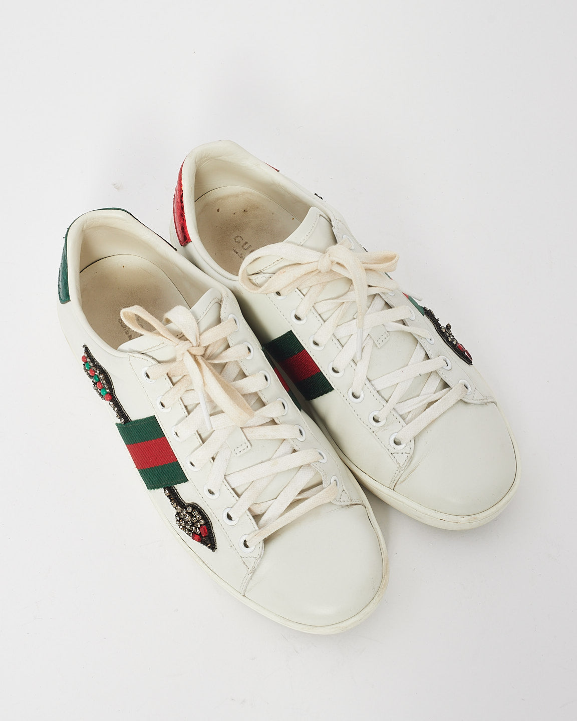 Gucci White Ace Pin Detail Web Sneakers - 38.5