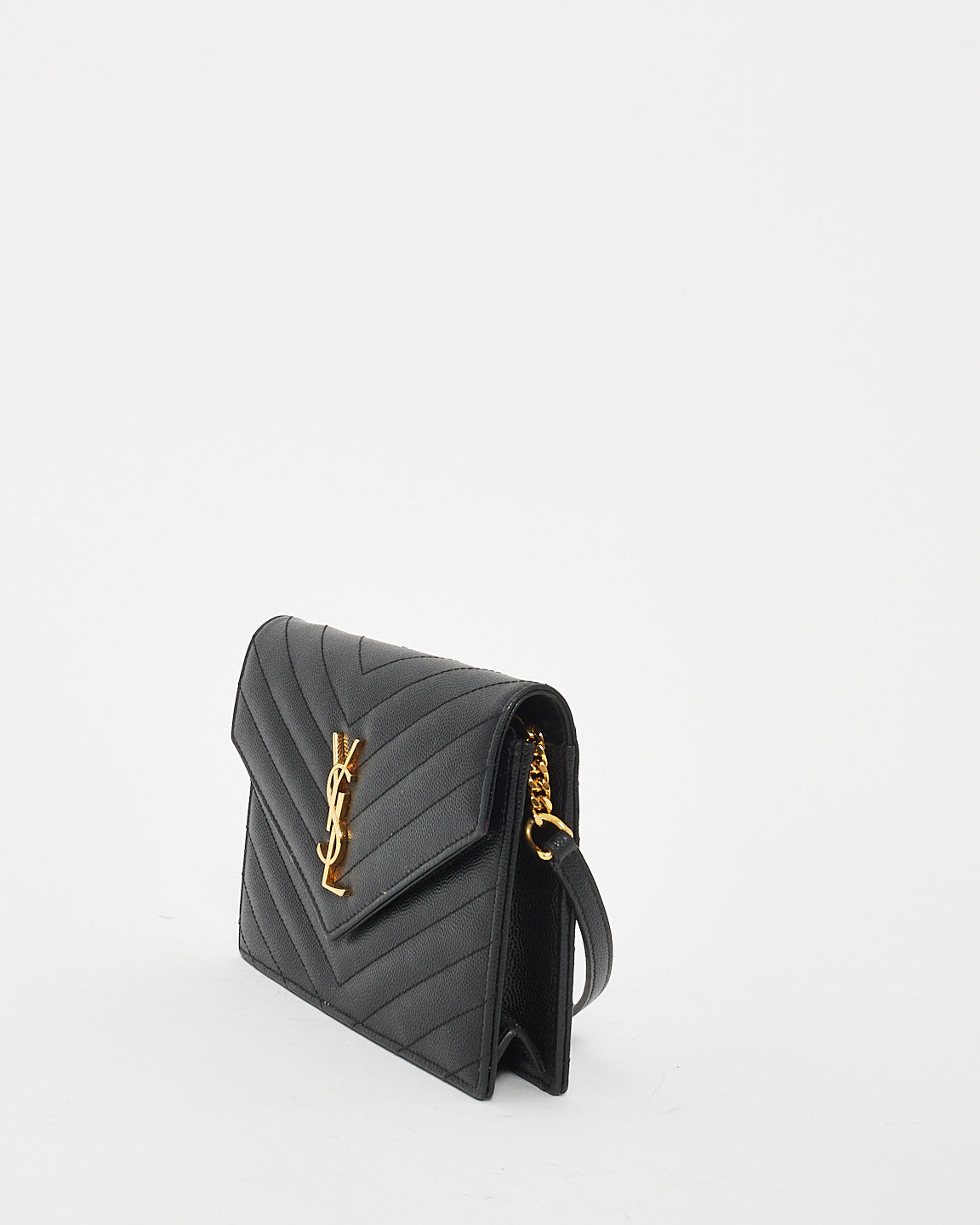 Saint Laurent Black Chevron Grained Leather Envelope Wallet On Chain