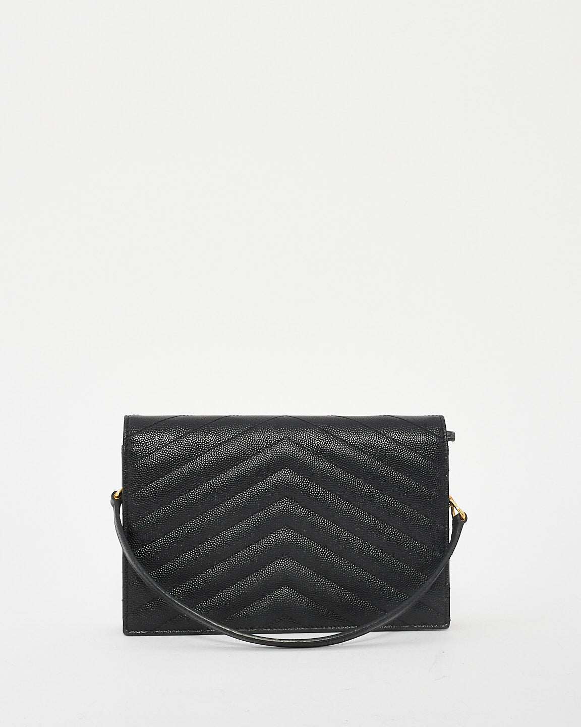 Saint Laurent Black Chevron Grained Leather Envelope Wallet On Chain