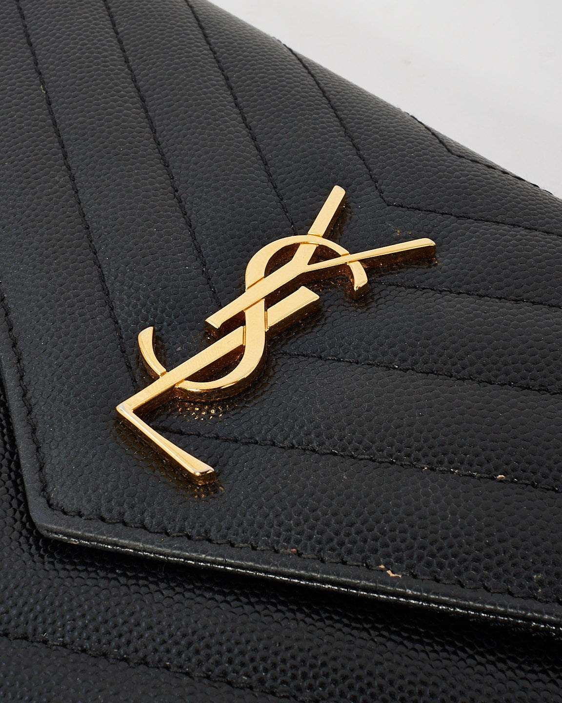 Saint Laurent Black Chevron Grained Leather Envelope Wallet On Chain