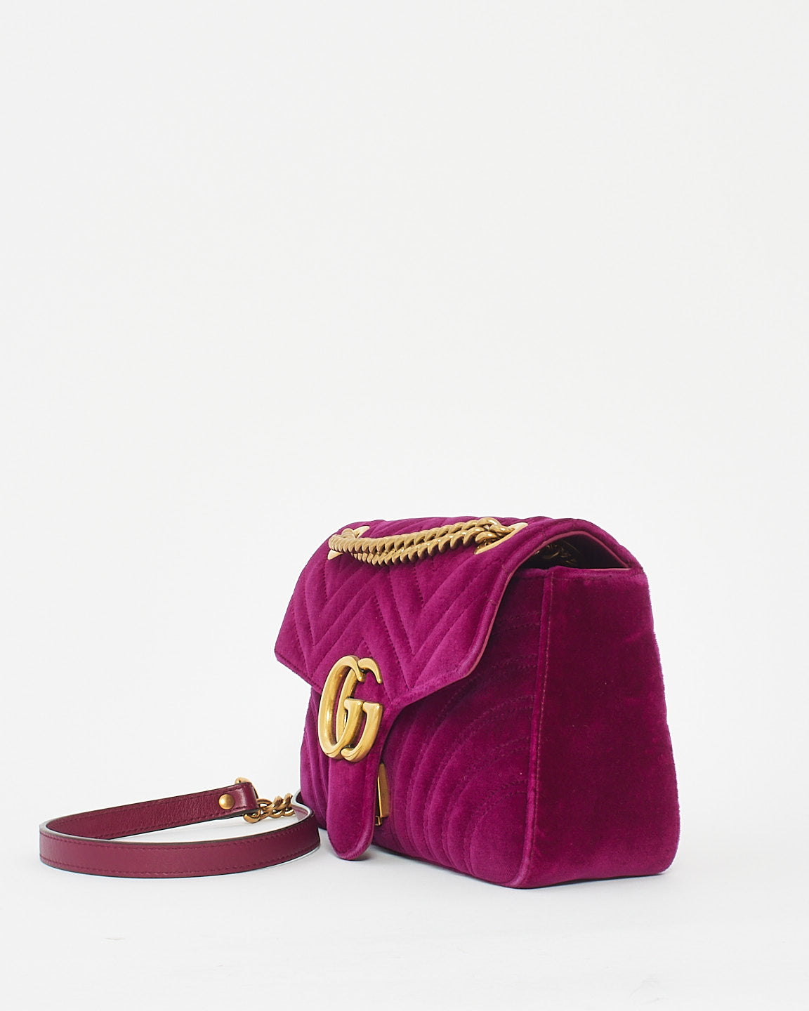 Gucci Fuschia Matelassé Velvet Small GG Marmont Shoulder Bag