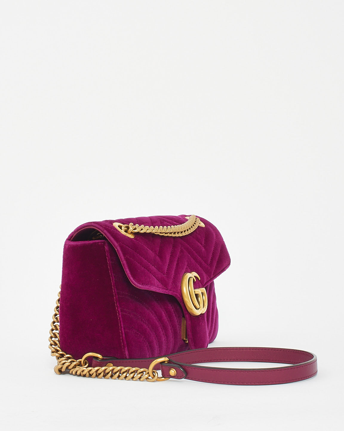 Gucci Fuschia Matelassé Velvet Small GG Marmont Shoulder Bag