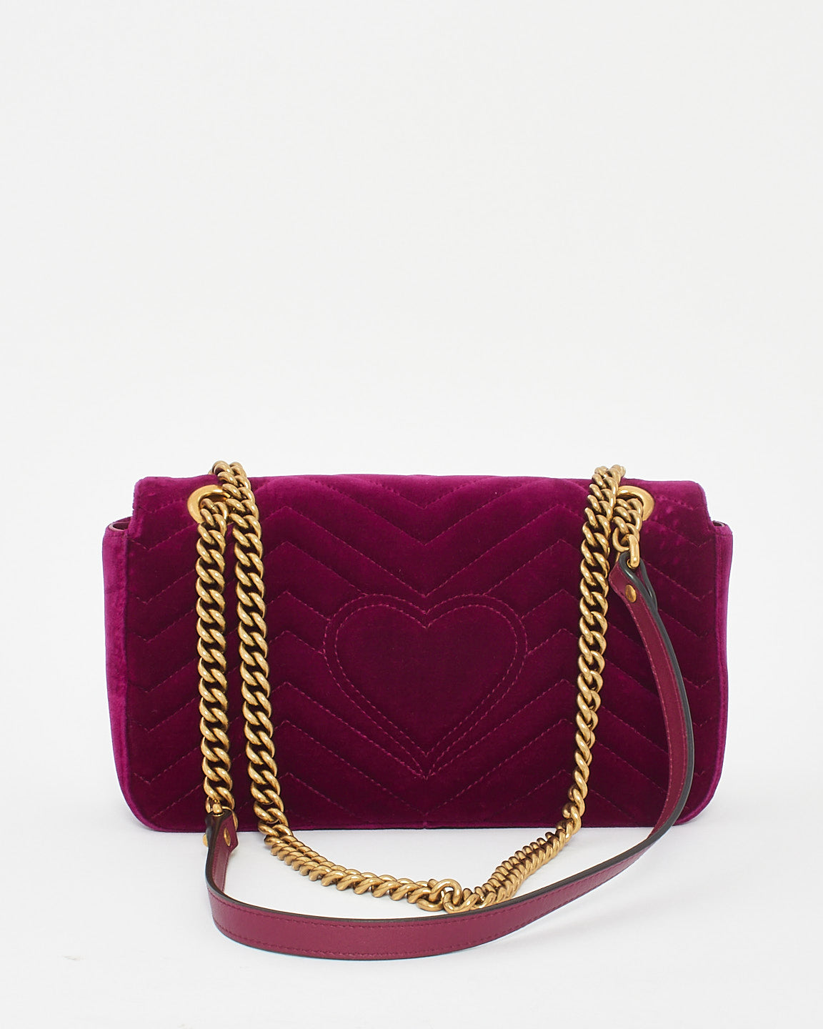 Gucci Fuschia Matelassé Velvet Small GG Marmont Shoulder Bag