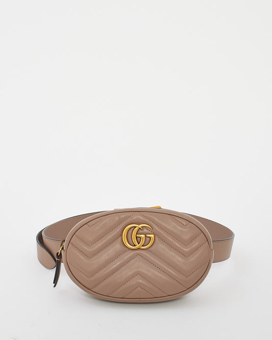 Gucci Dusty Pink Chevron Matelassé Leather GG Marmont Belt Bag - 85/34