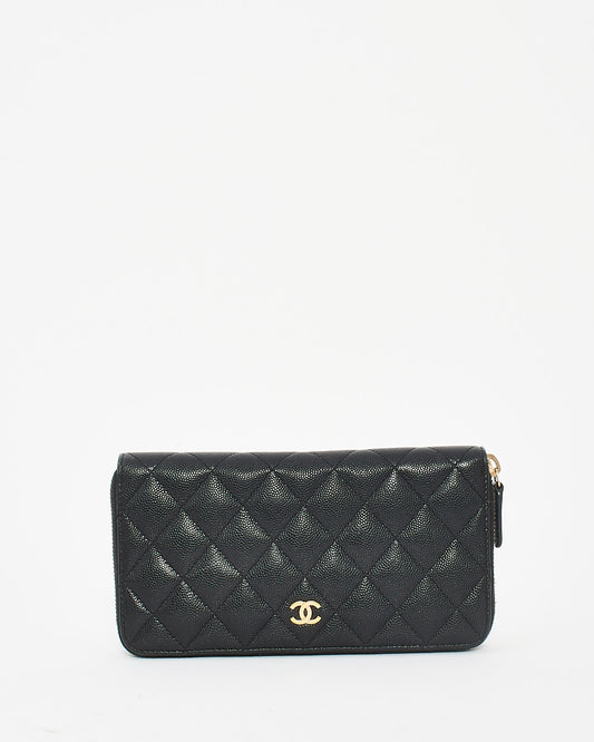 Portefeuille long zippé classique caviar matelassé noir Chanel