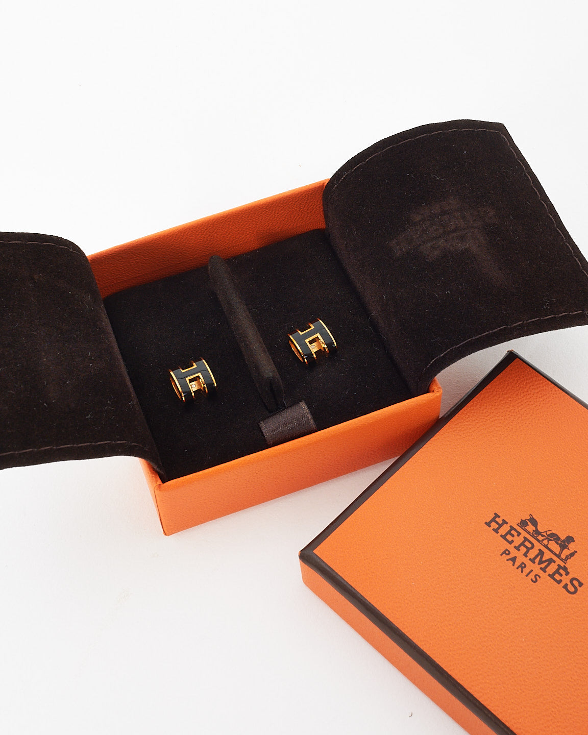 Hermès Black & Gold Lacquered Mini Pop H Earrings