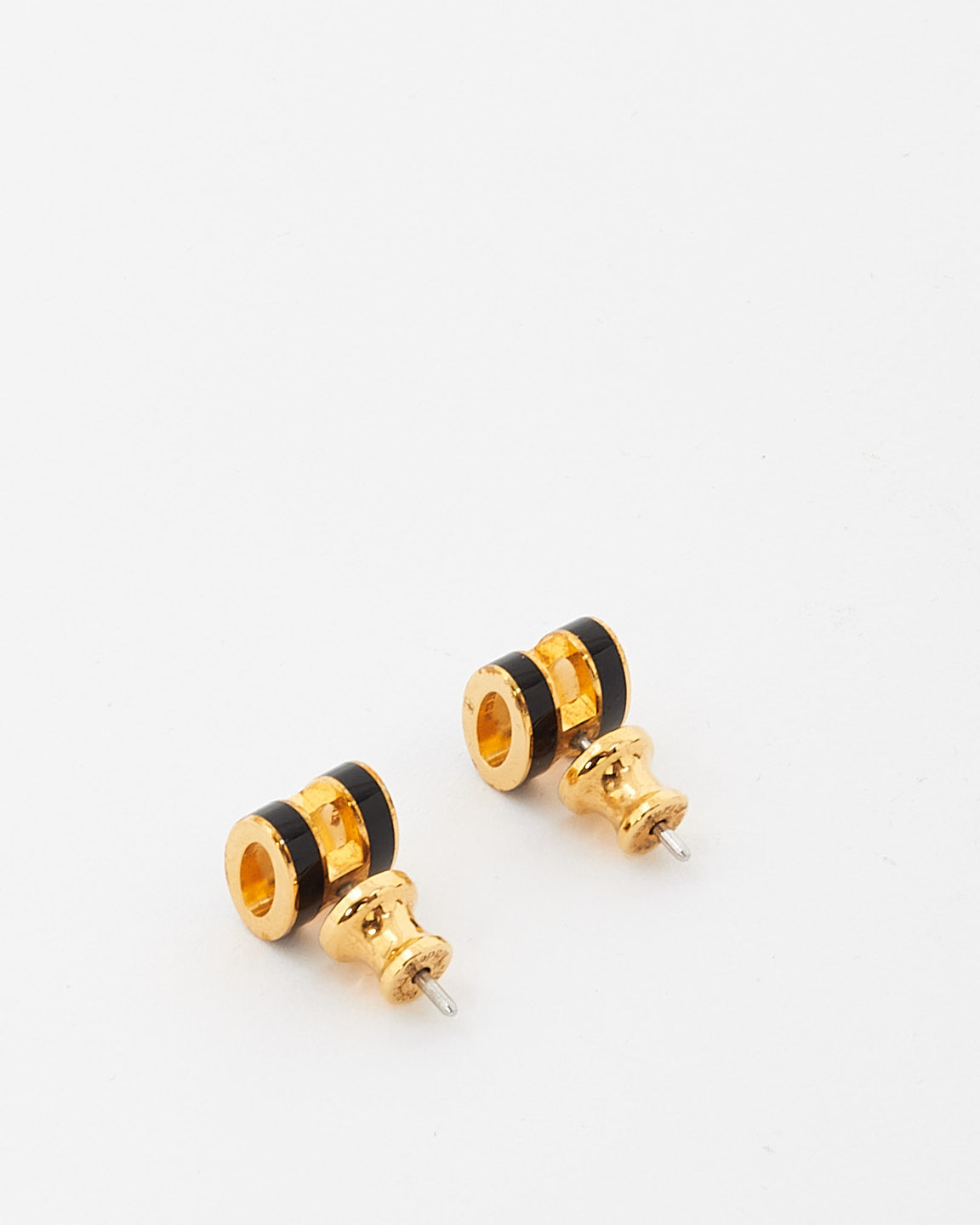 Hermès Black & Gold Lacquered Mini Pop H Earrings