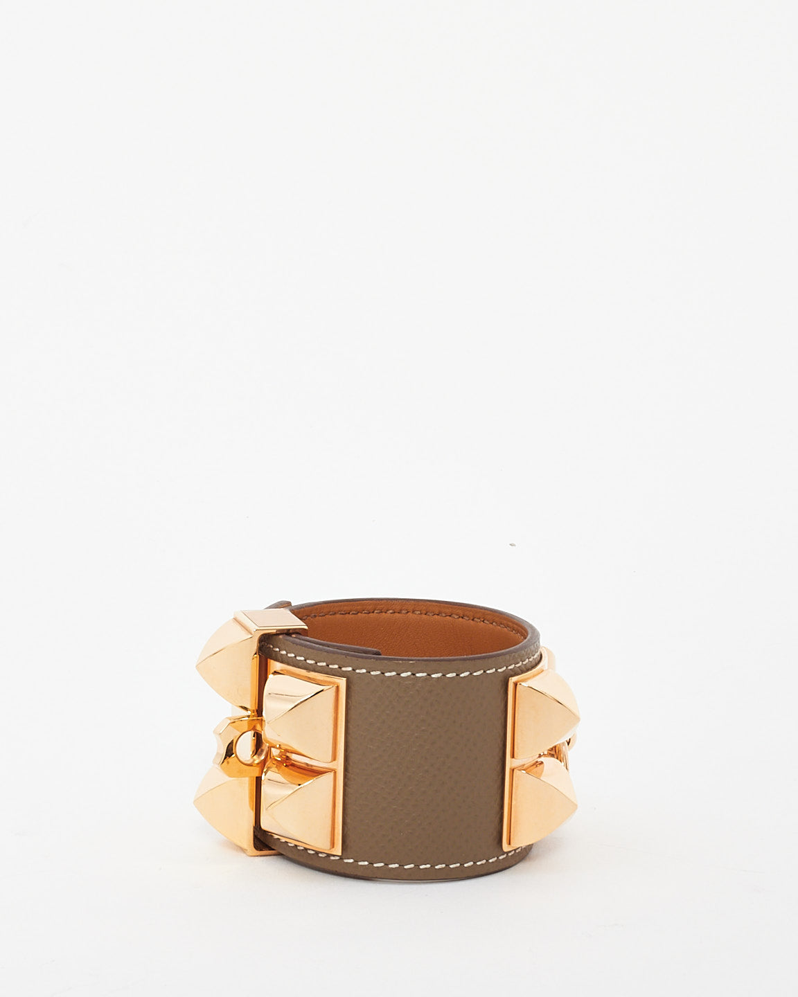 Hermès Etoupe & Rose Gold Collier De Chien Bracelet -T2