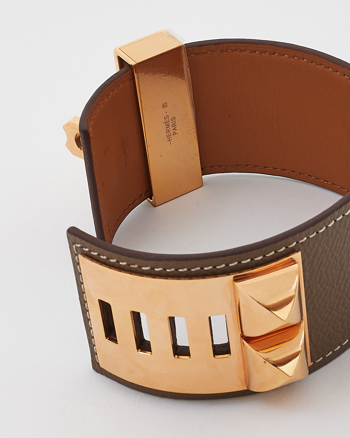 Hermès Etoupe & Rose Gold Collier De Chien Bracelet -T2