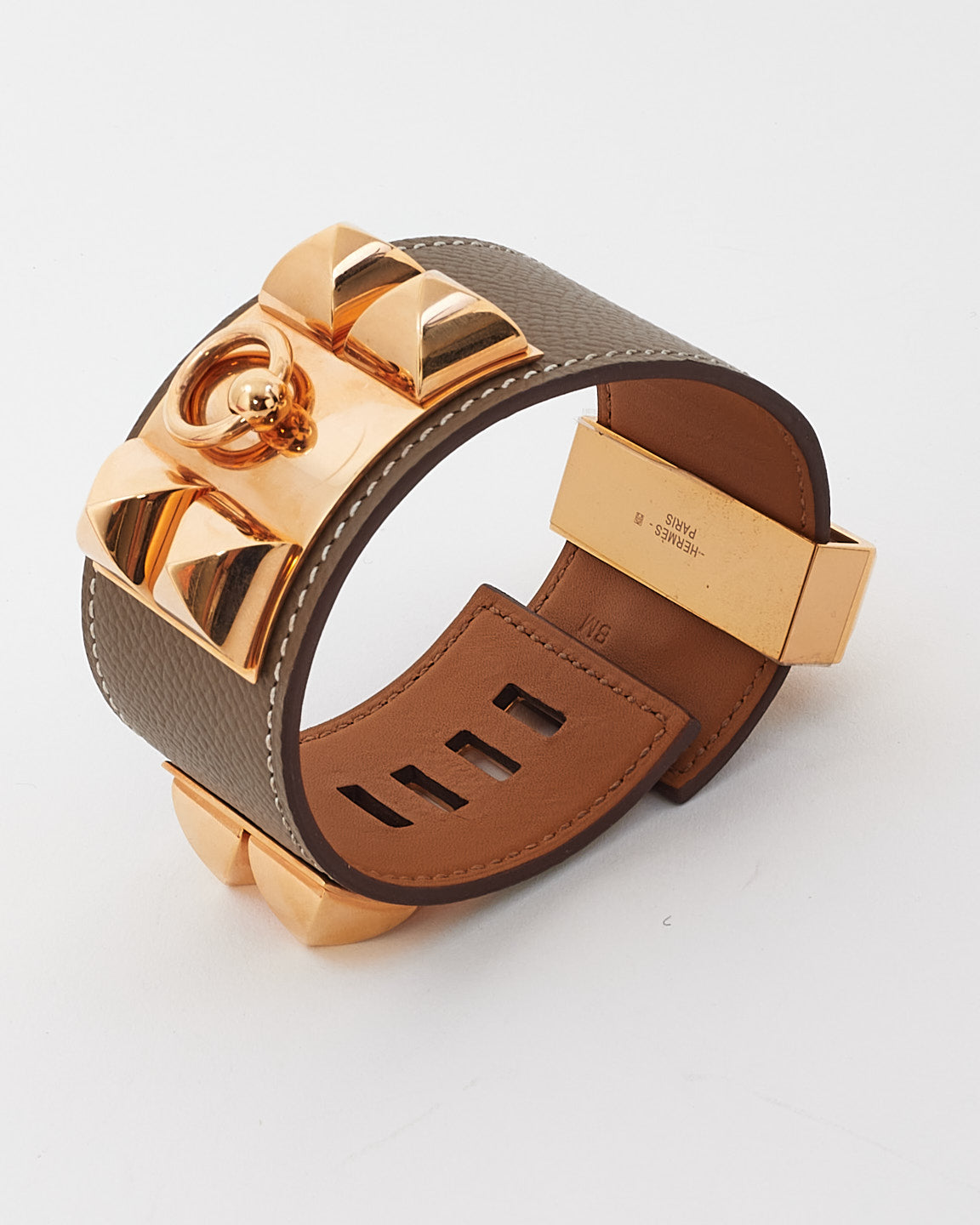 Hermès Etoupe & Rose Gold Collier De Chien Bracelet -T2