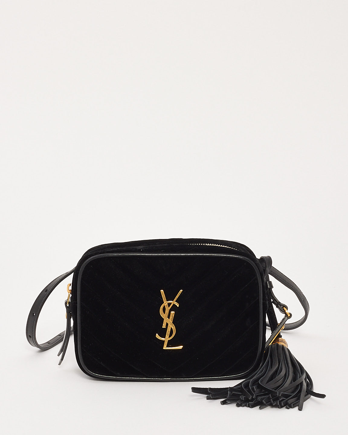 Saint Laurent Black Velvet Monogram Chevron Belt Bag