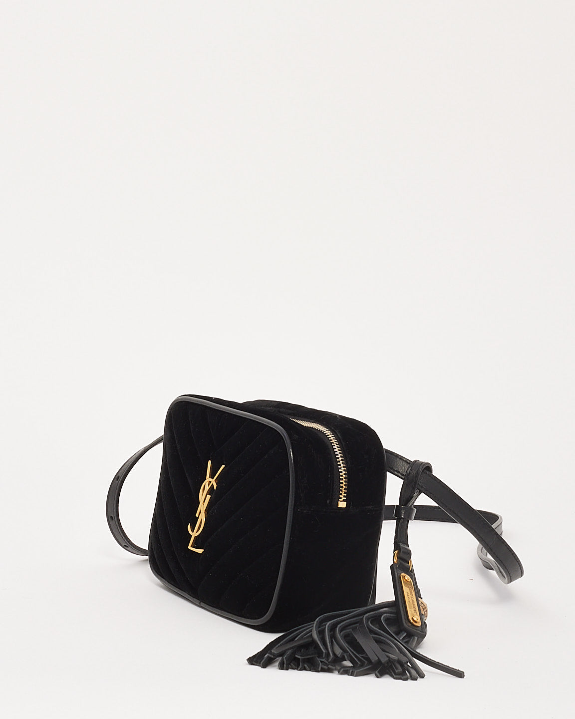 Saint Laurent Black Velvet Monogram Chevron Belt Bag