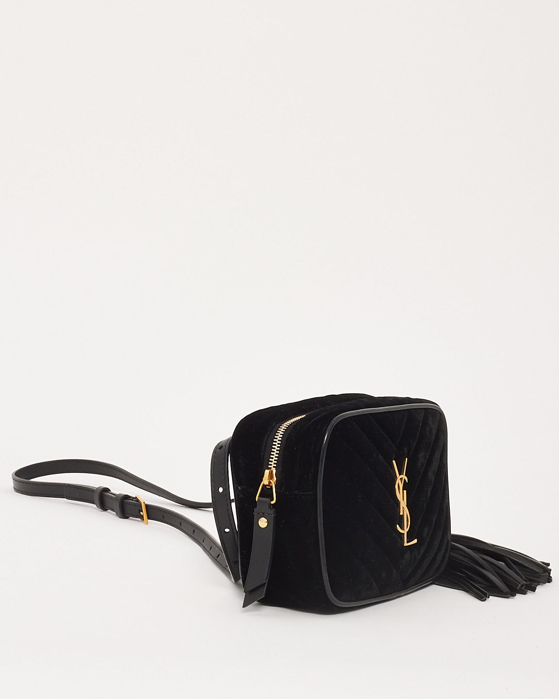 Saint Laurent Black Velvet Monogram Chevron Belt Bag